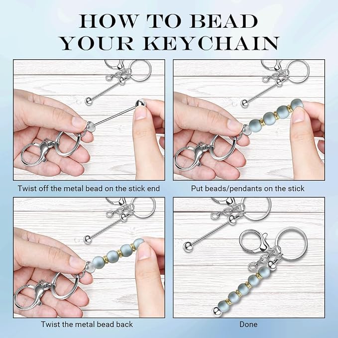 6Pcs Beadable Keychain Bars Blanks Bead Keychain Bar Metal Beaded Keychains - Image 4