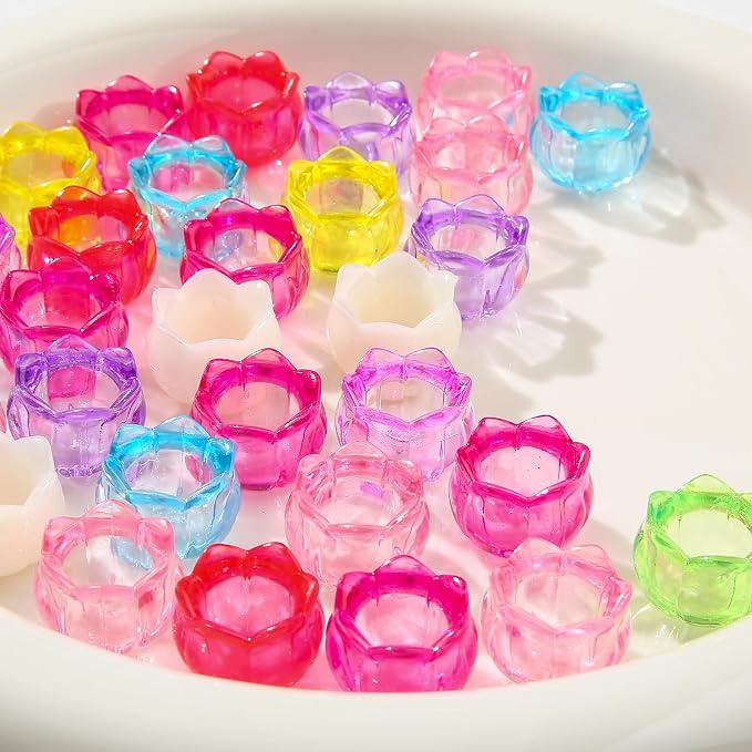 40pcs Acrylic Beads Transparent Colorful Lotus Flower Holder Beads Acrylic - Image 8