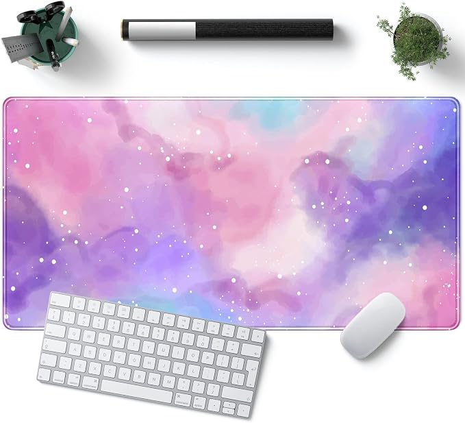 Desk Pad Purple Starry Sky Cute Gaming Mouse Pad Galaxy Gamer Girl Cute Pink by YKJWW
