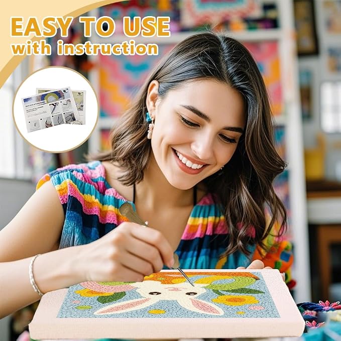 Doodlream Easter Rabbit Eggs DIY Punch Needle Embroidery Kit - Image 3