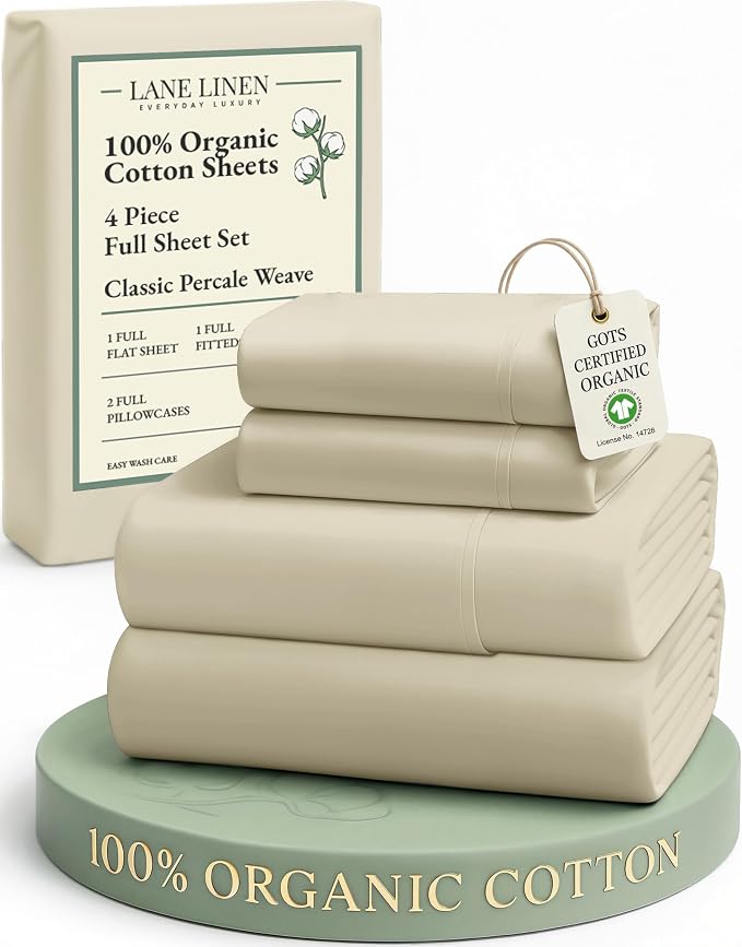 LANE LINEN 100% Organic Cotton Bed Sheets Full Size, Fully Elasticized by LaneLinen