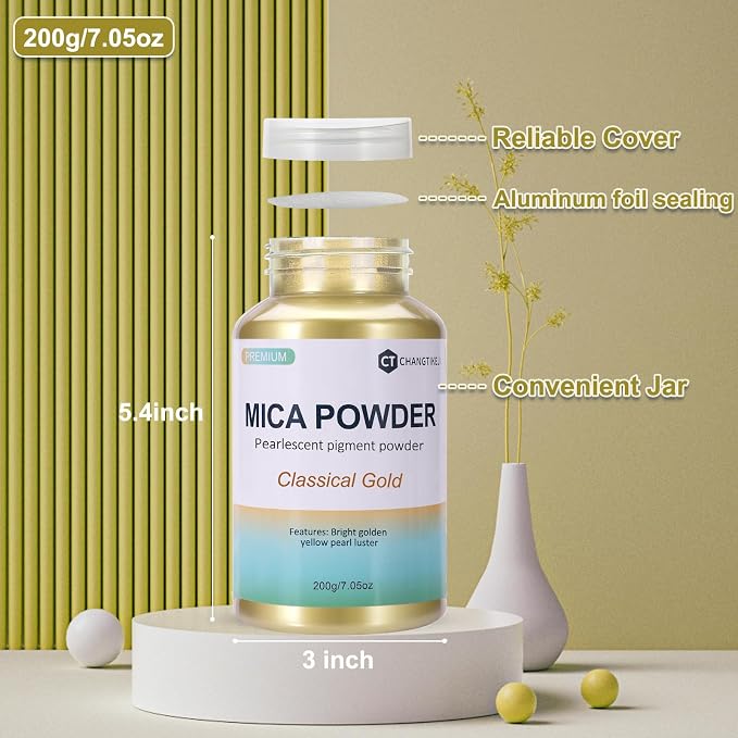 Mica Powder, 200g/7.24oz Large Jar, Classical Gold Mica Powder Pigment - Image 3