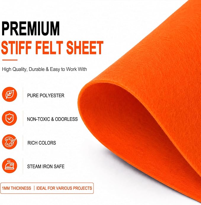 Orange Large Felt Fabric 36" x 36", 1mm Stiff Felt Sheet, Nonwoven Fabric - Image 4