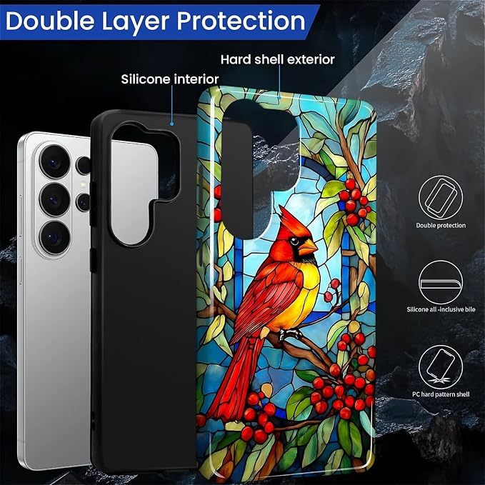for Samsung Galaxy S26 Ultra Case, Stained Glass Cardinal Bird Pattern Glossy 2 - Image 6