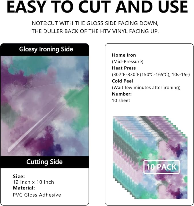 FUNKAKA Tie Dye HTV Heat Transfer Vinyl Bundle, 10 Sheets HTV Vinyl - Image 2