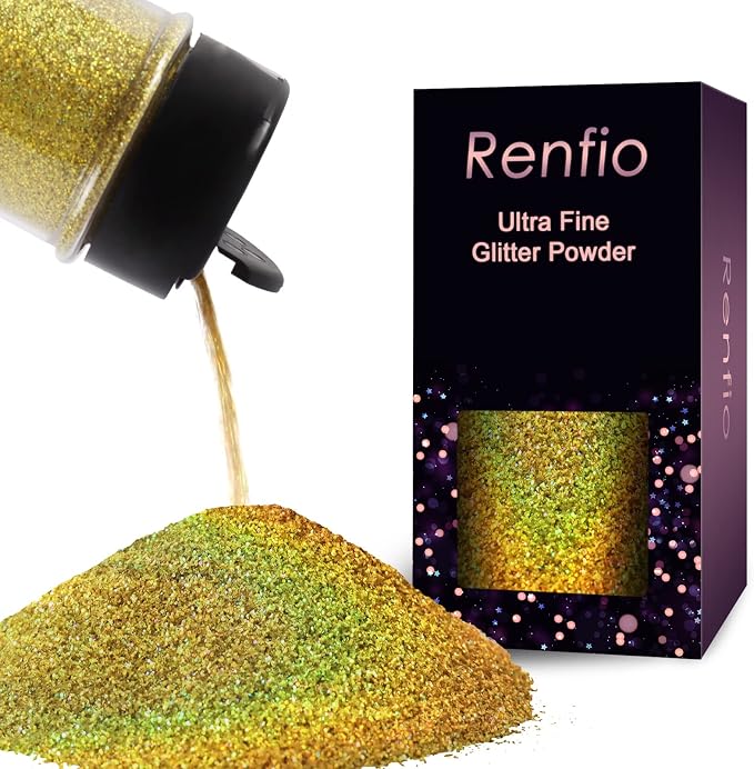 Renfio Holographic Ultra Fine Glitter Powder Metallic Resin Glitter 2.11 Oz PET by Renfio