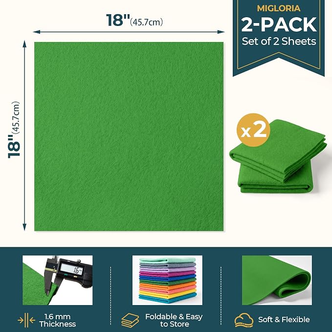 Felt Fabric Sheet 18 x 18 Inch, 1.6mm Thick | Soft and Flexible Nonwoven - Image 2
