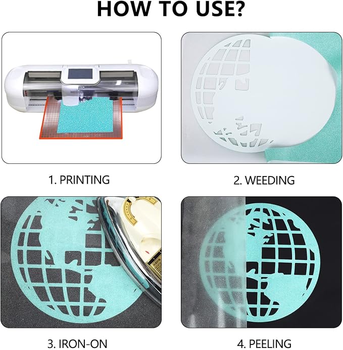 guangyintong Heat Transfer Vinyl Glow Glitter Cyan HTV Rolls, Glitter Cyan HTV - Image 6