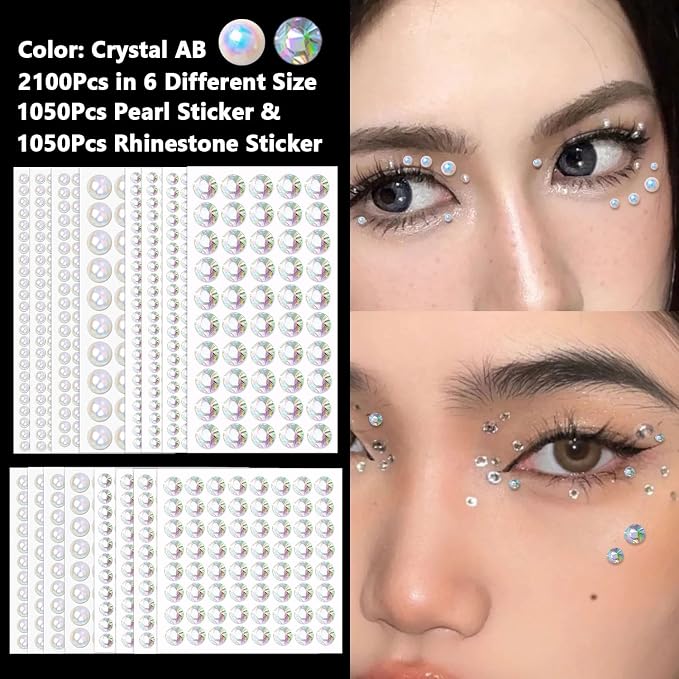 2100Pcs Self Adhesive Pearls and Rhinestone Sticker, Stick on Rhinestone Hair - Image 2