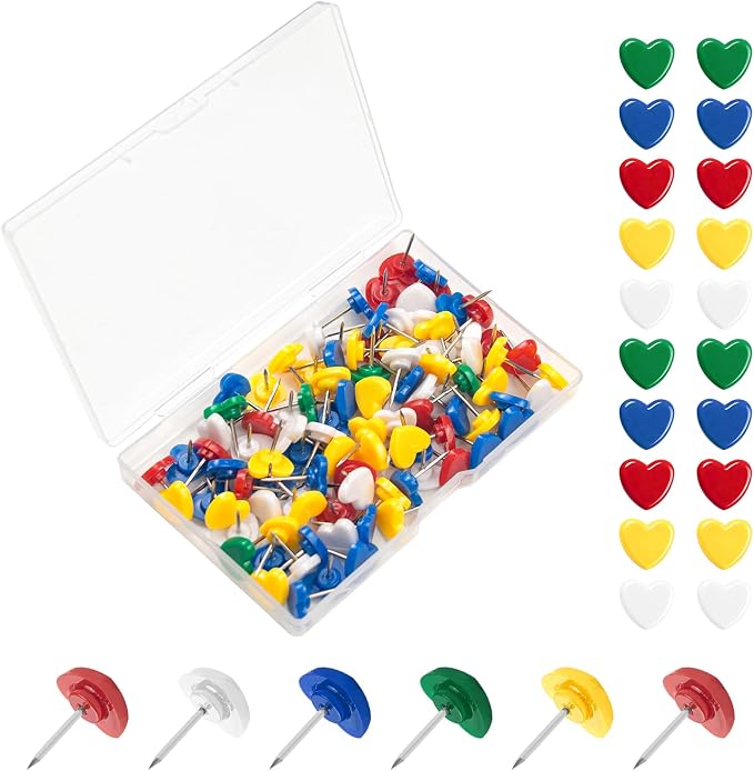 ELANE 100 Pcs Heart Thumb Tacks by ELANE