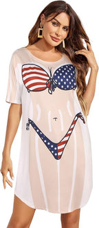 Ekouaer Women's Bikini Shirt Cover Up Short Sleeve Cute Bikini Print Cover-Up - Image 4