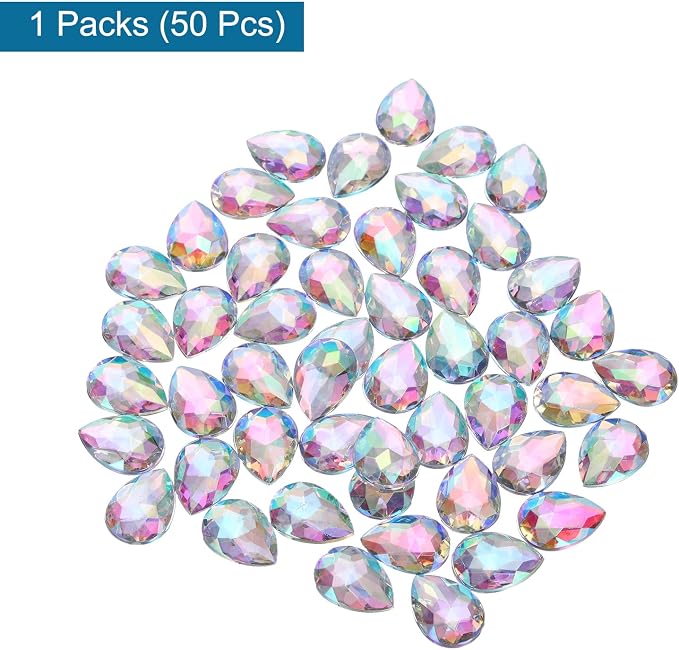 MECCANIXITY 50PCS Flat Back Acrylic Teardrop Gems 13x18mm Artificial Rhinestones - Image 3