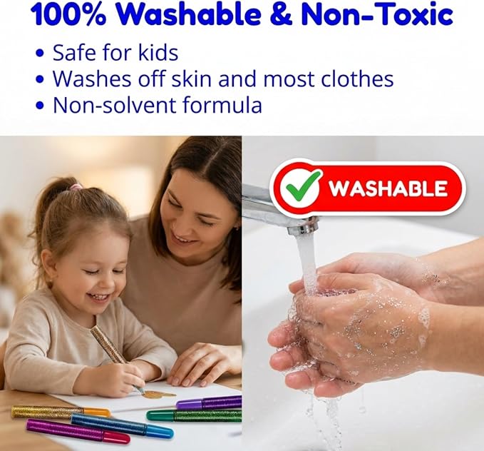Tassel Toppers Non Toxic Washable Glitter Glue Stick Set, Quick Drying Color - Image 5