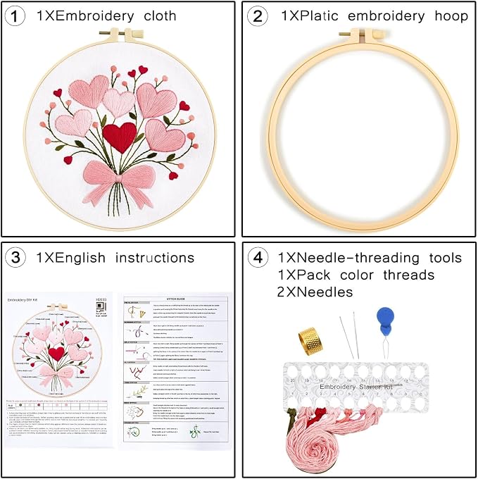 Heart Flower Embroidery Kits for Beginners Adults, Counted Cross Stitch Kits - Image 6