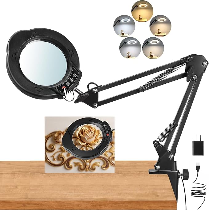 12X Magnifying Glass with Light and Stand, Upgrade Real Glass Magnifying lamp by Yondlax
