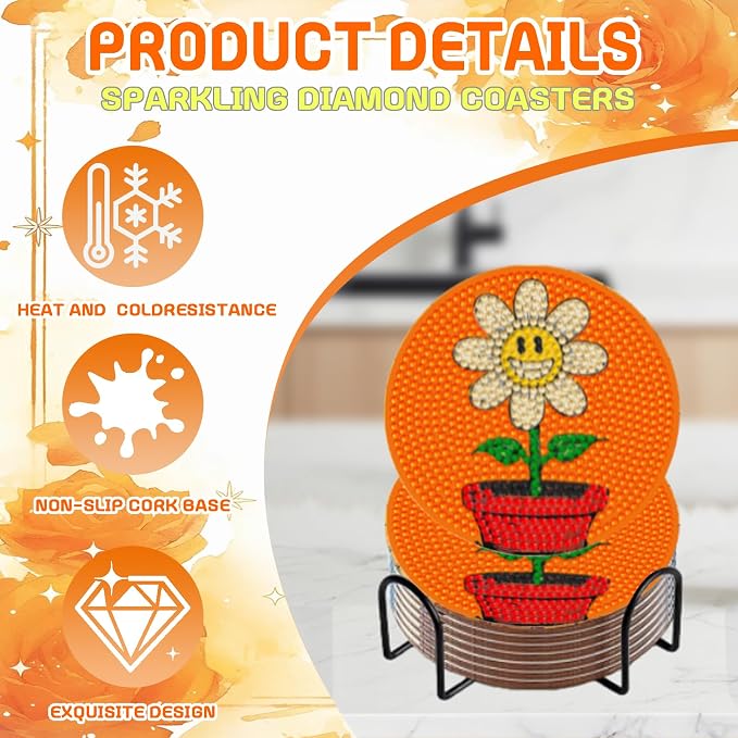 DOZEEZOP 8-Pack Diamond Art Coaster Kit - Image 5