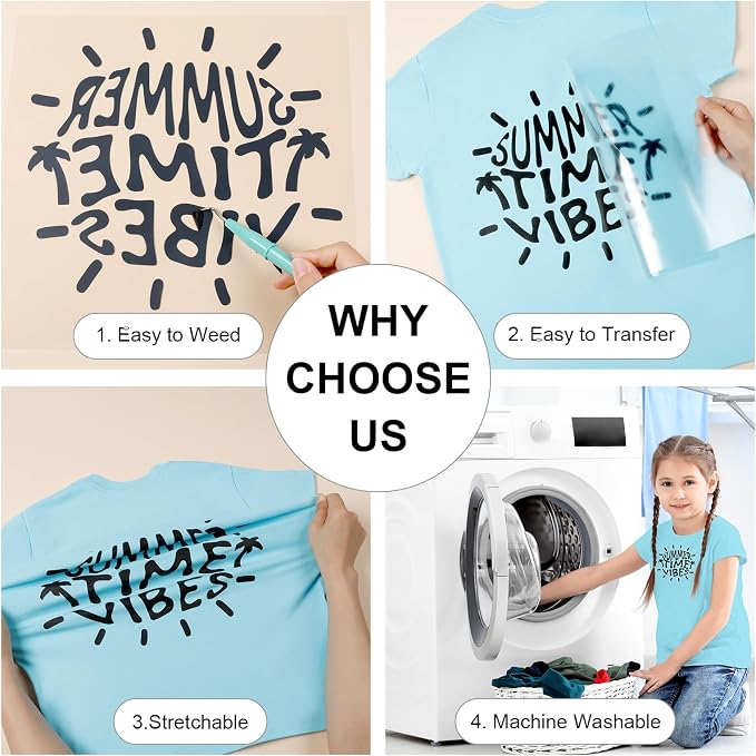 HTVRONT Black HTV Heat Transfer Vinyl Bundle: 10 Pack 12"x12" Iron on Vinyl | - Image 3