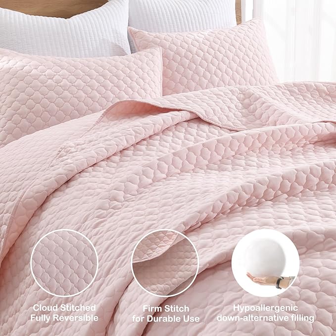 HORIMOTE HOME Quilt Twin Size Light Pink, Lightweight Quilt - Image 3