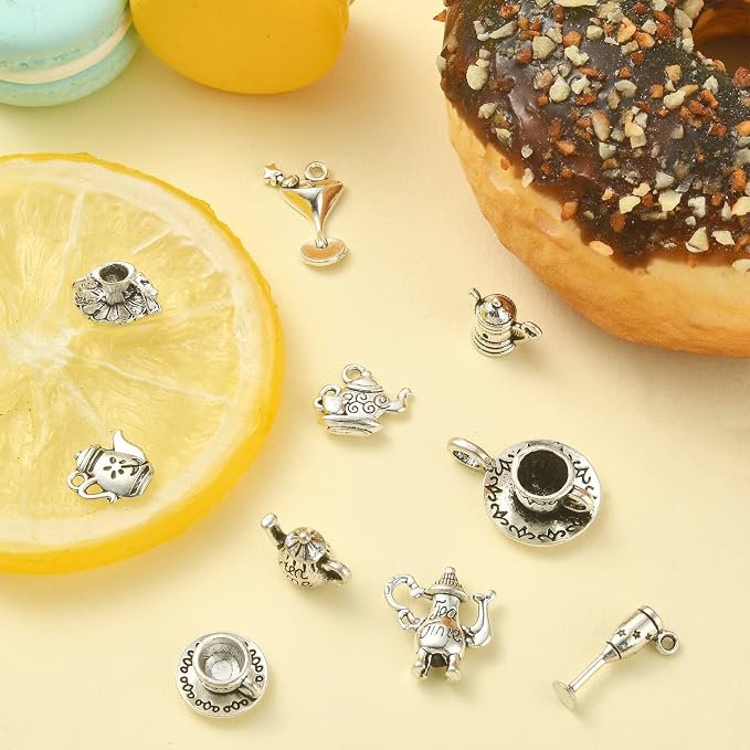 DanLingJewelry 100Pcs 10 Styles Antique Silver Afternoon Tea Theme Charms Tea - Image 4