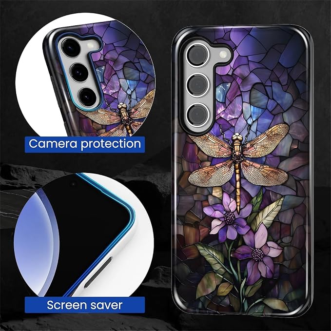 for Samsung Galaxy S23 Plus Case, Stained Glass Dragonfly Pattern Glossy 2 in 1 - Image 6