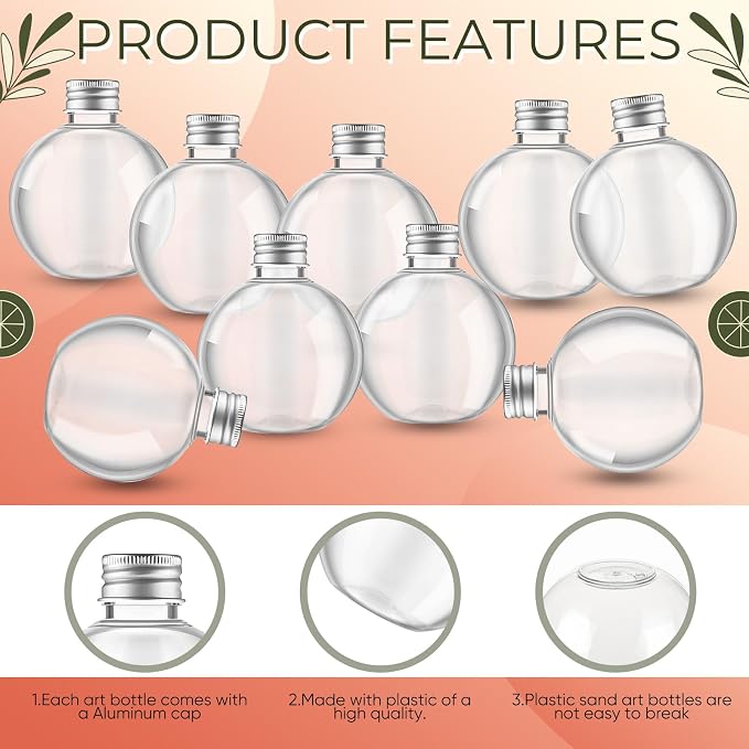 Jinei 30 Pcs 6 oz 200ml Ball Shape Plastic Sand Art Bottles Spherical Clear - Image 3
