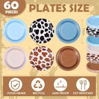 Funnymoom 60 Pcs 7 Inch Western Cowboy Party Paper Plates Blue Brown Cartoon - Image 2