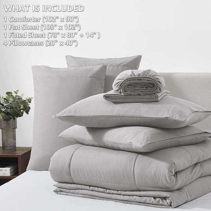 CozyLux King Size Comforter Set French Grey, 7 Pieces Bed in a Bag, All Season - Image 6
