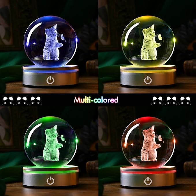 IFOLAINA Cat Lovers Gifts for Women Decorative Cat Glass Sphere Night Light | - Image 3