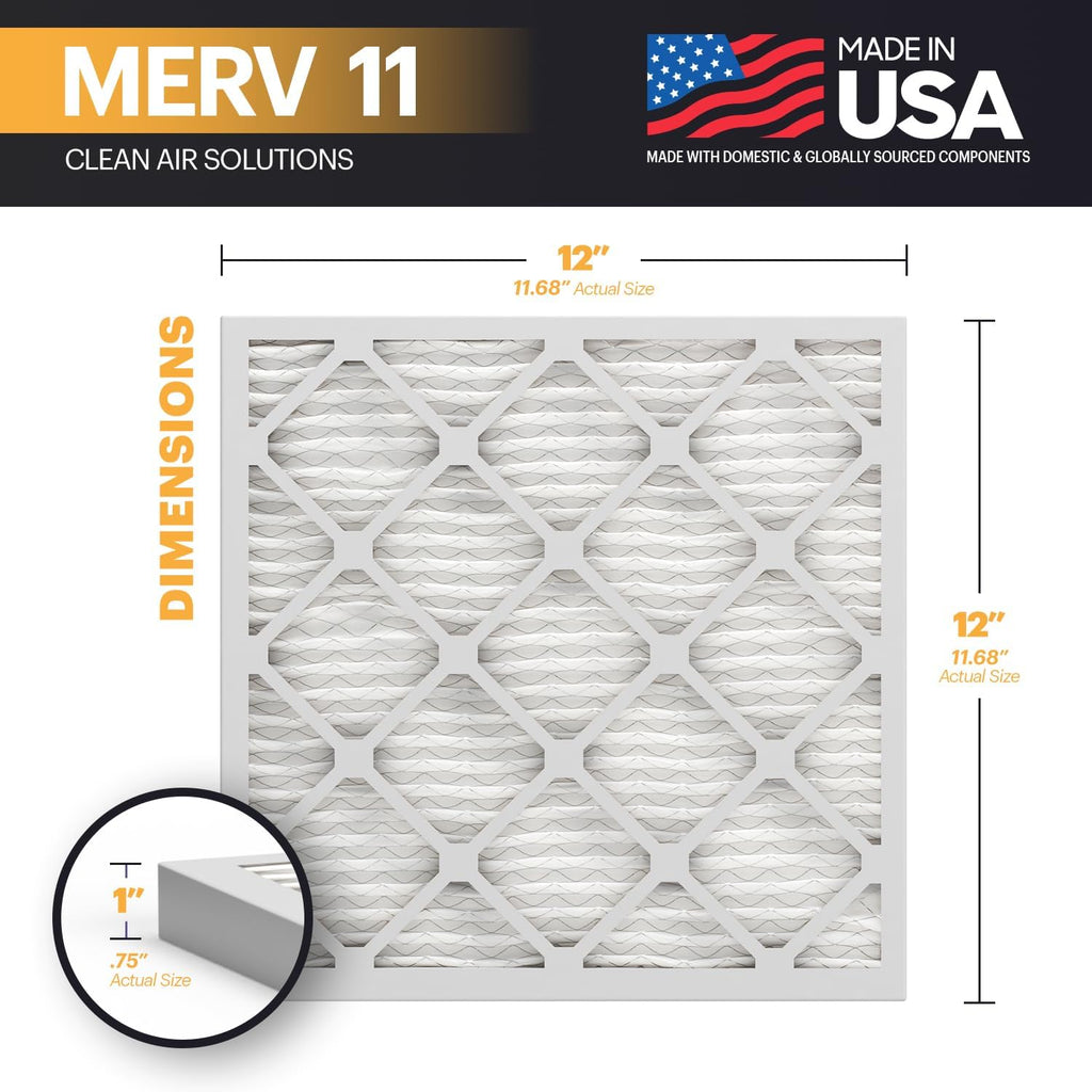 BNX TruFilter 12x12x1 Air Filter MERV 11 (6-Pack) - MADE IN USA - Allergen Defense Electrostatic Pleated Air Conditioner HVAC AC Furnace Filters for Allergies, Dust, Pet, Smoke, Allergy MPR 1200 FPR 7