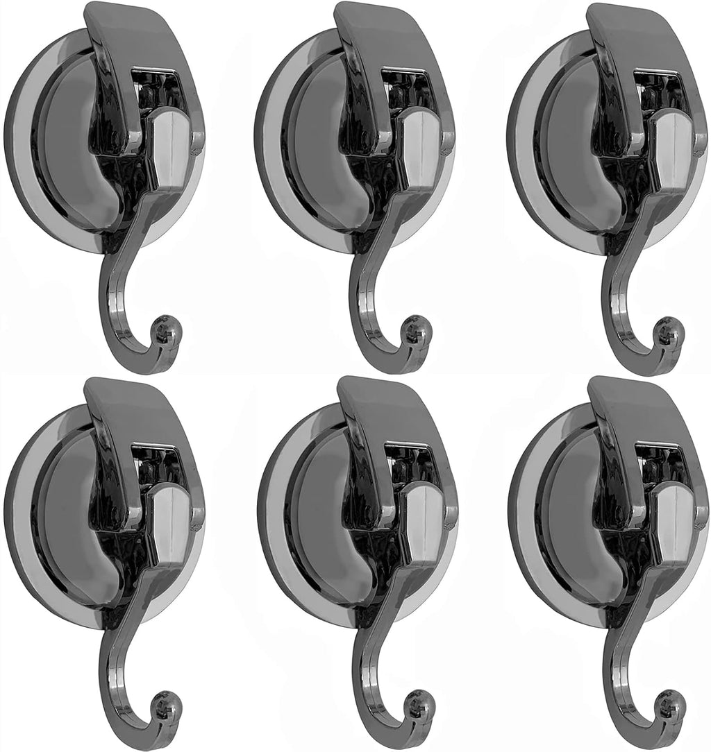 Heavy Duty Suction Cup Hooks for Shower, Bathroom Robe - Vacuum Glass Hooks, Reusable, No Hole Punched, for Garland Decoration (Silver Grey, 6 Pack)