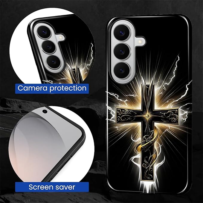 for Samsung Galaxy S26 Case, Cool Cross Pattern Glossy 2 in 1 Shockproof Bumper - Image 5