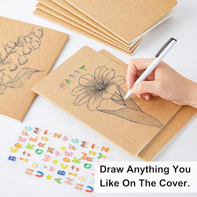 feela 8 Pack Unlined Kraft Paper Notebooks, Blank Journal Note Pad - Image 3