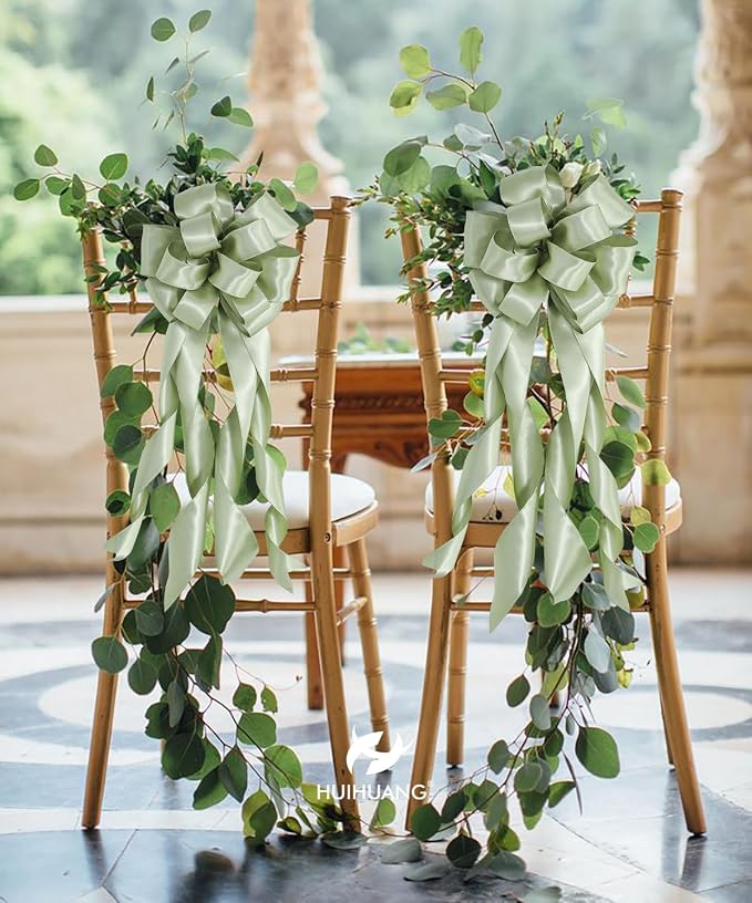 HUIHUANG Sage Green Satin Wired Ribbon 2.5 inch Double-Faced Satin Wire Edge - Image 4