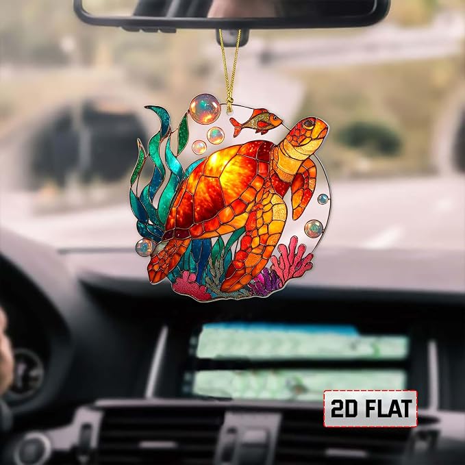 2D Flat Faux Stained Glass Turtle Acrylic Christmas Ornament, Sea Turtle - Image 3