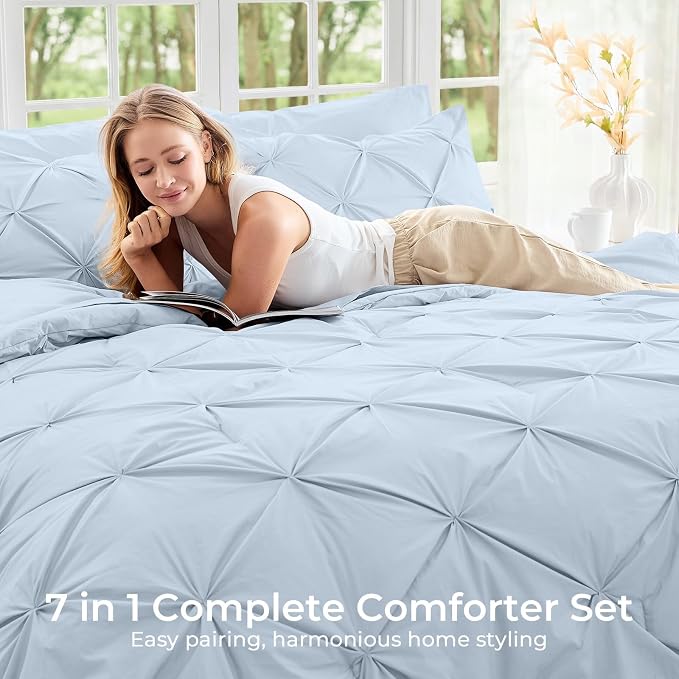 Sasttie King Size Comforter Set, 7-Piece Bed in a Bag, Pintuck Bedding Sets - Image 6