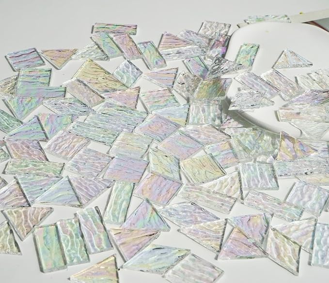 Iridescent Textured Cathedral Glass Mosaic Tiles, 200g Transparent Stained - Image 3
