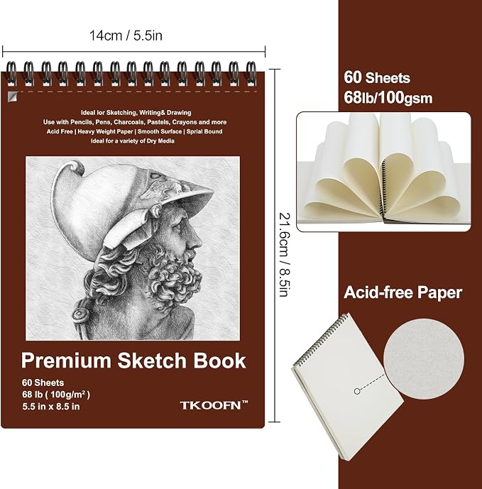 5 Pack Small Sketch Book, 5.5x8.5 Inch Top Spiral Sketchbook 60 Sheets Each - Image 2