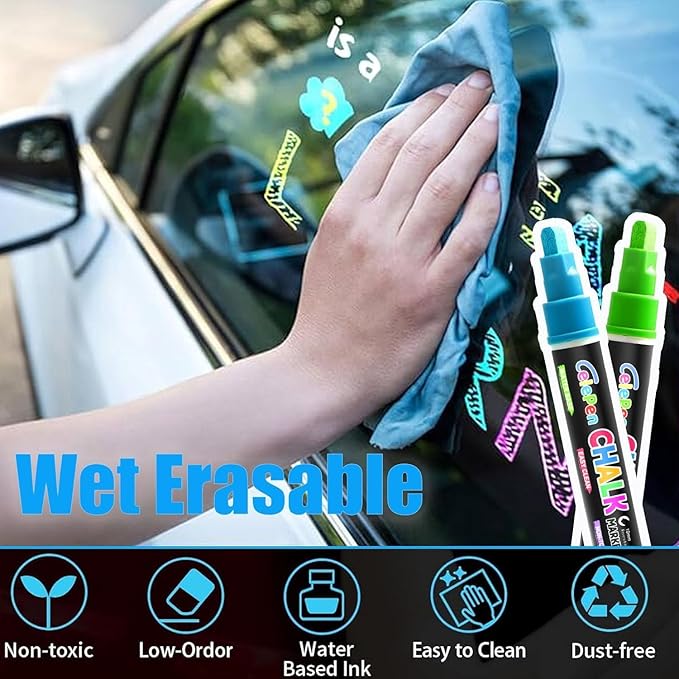 Window Chalk Markers for Cars Glass Washable, 10 Colors Jumbo Liquid Chalk - Image 3