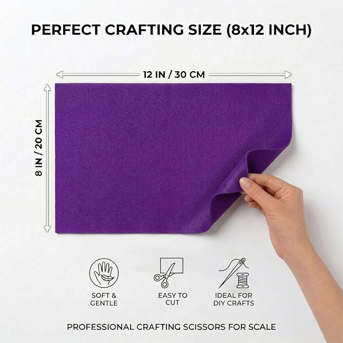 Soft Purple Felt Fabric Sheets for Crafts, 8 x 12 Inch Felt Squares, Patchwork - Image 2