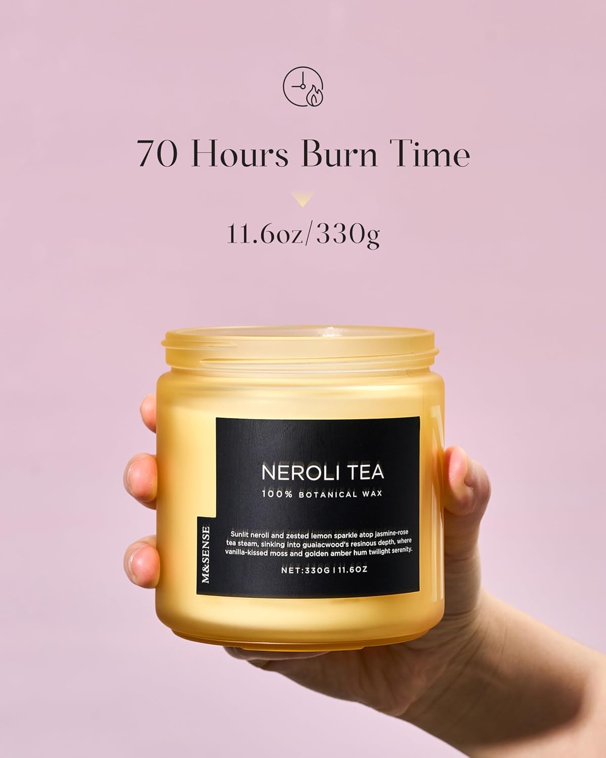 M&SENSE Neroli Tea Scented Candle - 11.6oz Natural Soy Wax Non Toxic 70-Hour Burn, 2-Wick Citrus Scent Candle for Stress Relief & Relaxation - Slow-Burning Home Fragrance Gift for Holiday