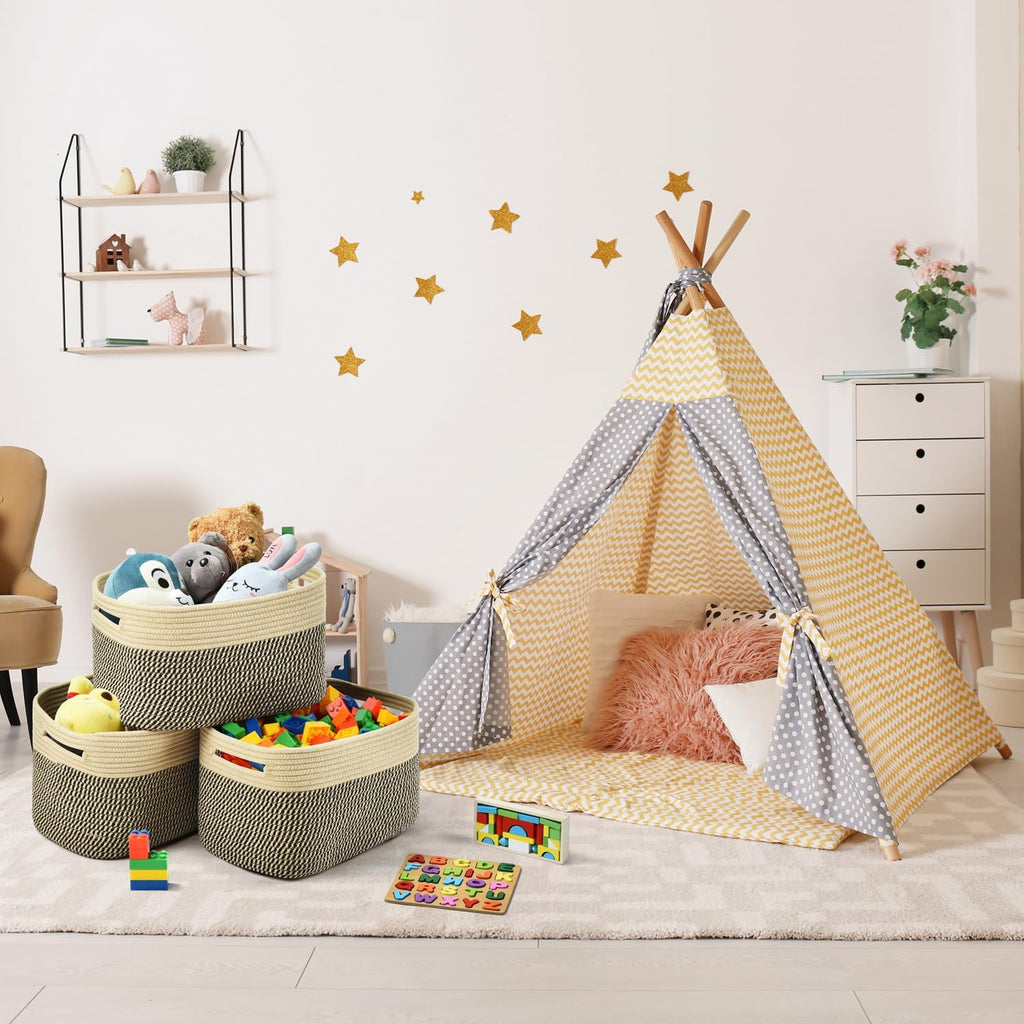 Storage Basket,Woven Baskets for Storage,Cotton Rope Baskets for Organizing,book,towel Basket,Toy Basket or Storage Bins - 3 Pack,Black and Brown