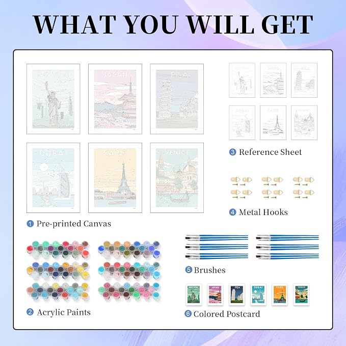 6 Pack Paint by Numbers Kit for Adults Beginner, City Landscape Adult Paint by - Image 5
