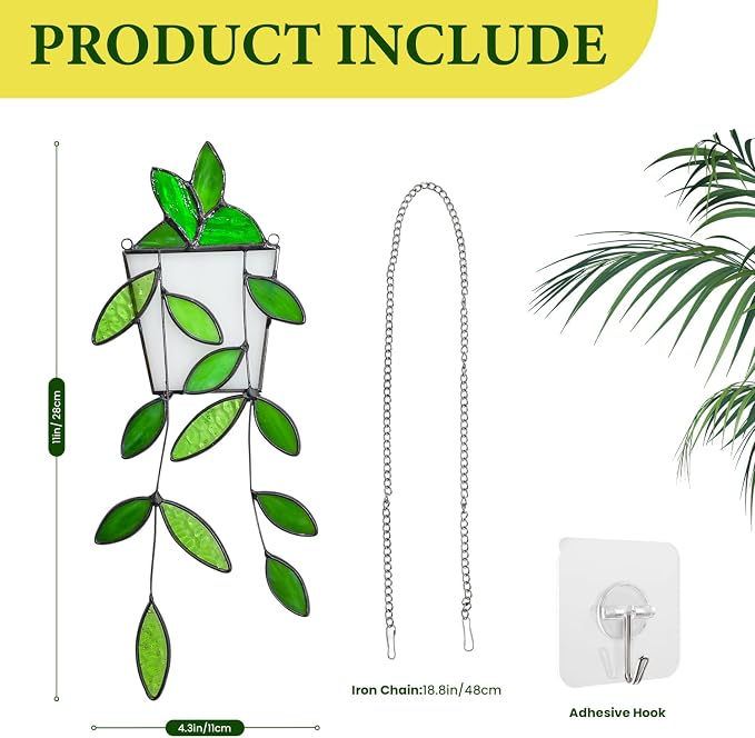 Fake Hanging Plants Greenery Stained Glass Plant Window Hanging Handmade Green - Image 2
