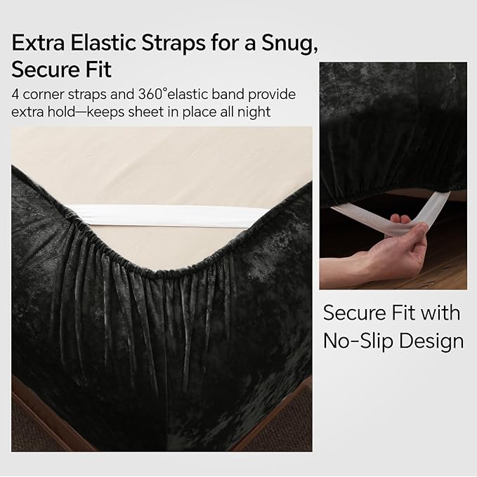 BEDELITE Velvet Fitted Sheet and Pillowcases Set, Luxury Soft Fuzzy Bottom Sheet - Image 4