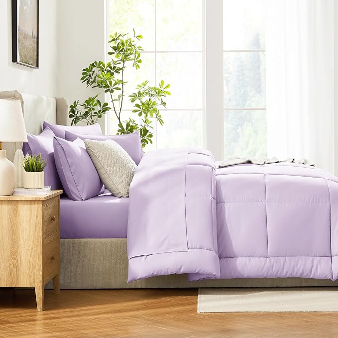 CozyLux Full Size Comforter Sets Lavender, 7 Pieces Bed in a Bag, Light Purple - Image 9