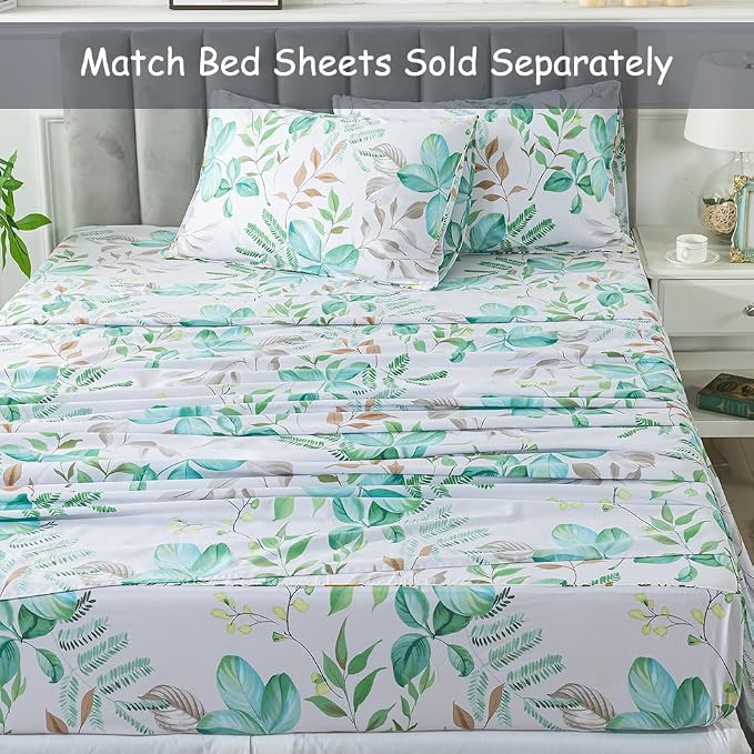 FADFAY Botanical Duvet Cover Sets Twin Size 100% Cotton Teal Green Leaves - Image 6