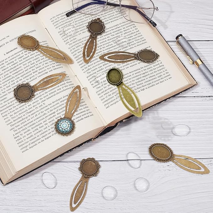 SUNNYCLUE 1 Box 16Pcs DIY 8 Sets Vintage Bookmark Metal Antique Bronze Bookmark - Image 4