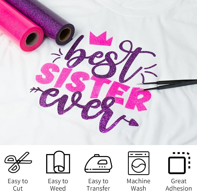 VinylRus Hot Pink Glitter HTV Heat Transfer Vinyl Roll - Image 2