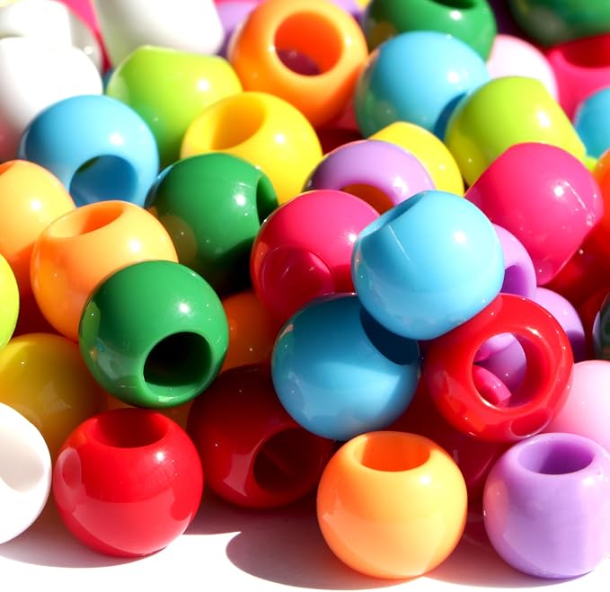 350pcs 12mm Plastics Acrylic Beads DIY Colorful Mix 10 Color Large Hole Pony by Dabaiitechann