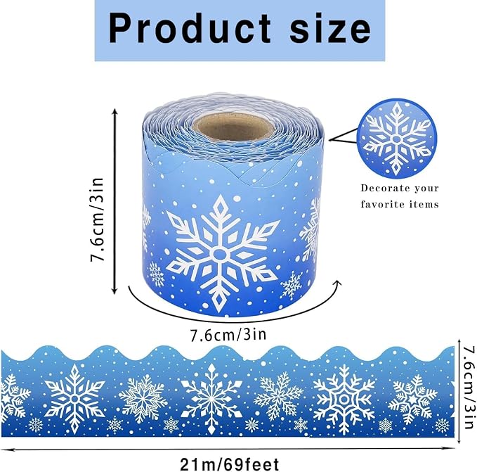 69 Feet Winter Snowflake Bulletin Board Borders, Scalloped Borders Bulletin - Image 2